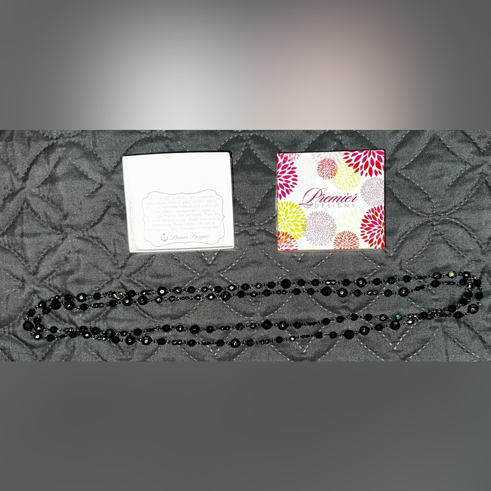 Premier Designs Arabian Nights Black AB Necklace Statement 36" Spring Clasp